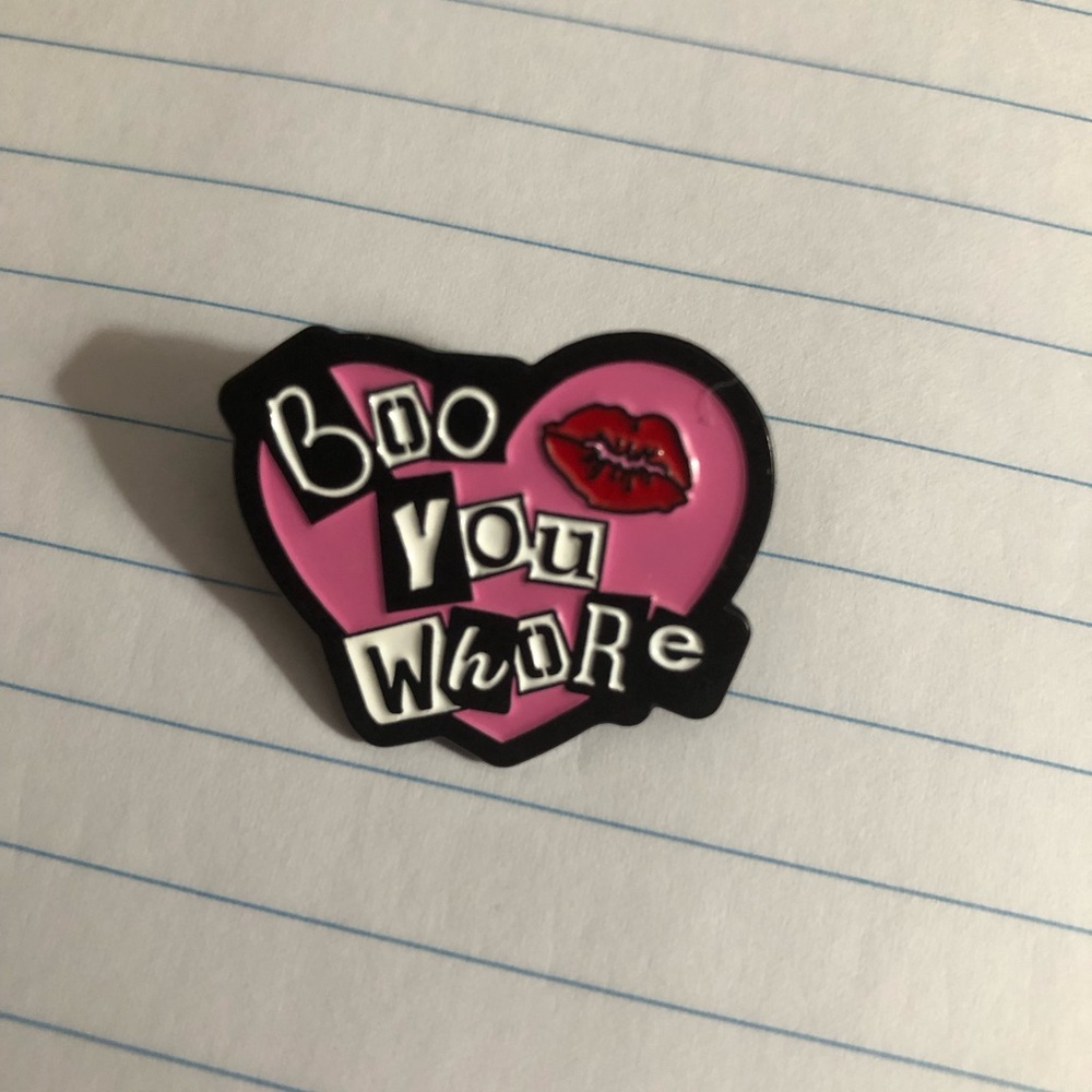 Playful Pink Heart Brooch with Red Kiss Accent